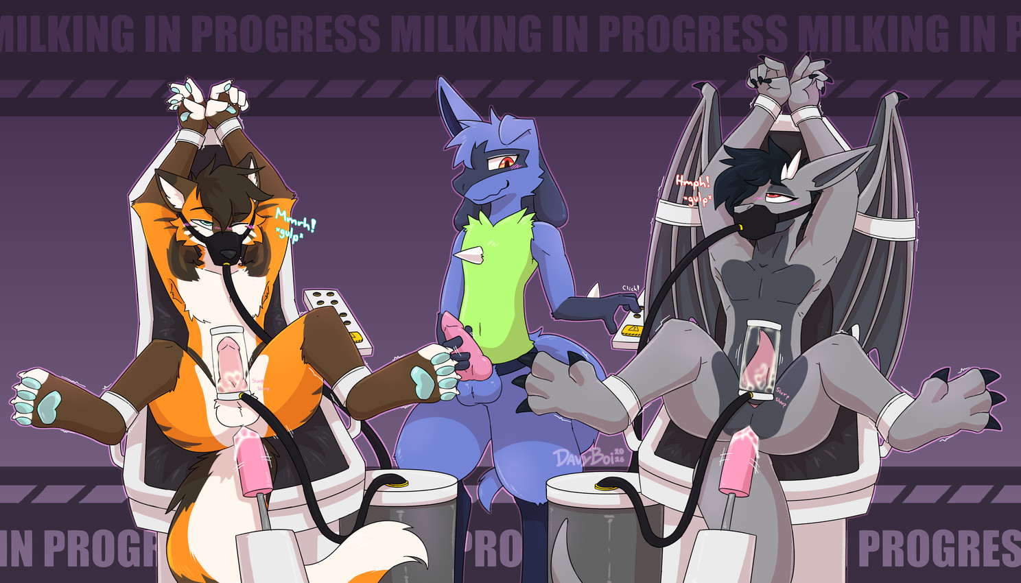 ahegao anal anal_penetration ankles_tied anthro arms_above_head bdsm bed bed_bondage blush blush_lines bodily_fluids bondage bound cheek_tuft container cum cum_in_mouth cum_inside drinking drinking_cum facial_tuft force_feeding forced forced_orgasm furniture gag gagged genital_fluids genitals group hair hands_tied hands_together hands_together_elbows_apart inner_ear_fluff legs_tied looking_pleasured lube_in_ass lube_on_dildo machine machine_bondage machine_penetrating male male/male masturbation milking_machine muffled muffled_moaning muzzle_gag orgasm pawpads paws penetration penile penile_masturbation penis penis_milking restraints spread_legs spreading trio tuft wings wings_tied davyboi mythology nintendo pokemon asura_(davyboi) canid canine canis dragon generation_4_pokemon lucario mammal mythological_creature mythological_scalie pokemon_(species) scalie wolf 7:4 absurd_res hi_res