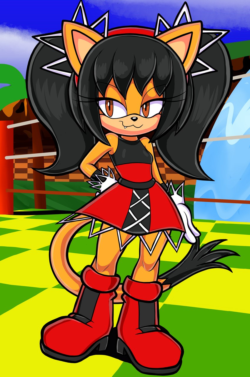 accessory anthro clothing cloud female fighting_ring footwear fur gloves hair hair_accessory hairband handwear orange_eyes outside solo tail water yellow_body yellow_fur blackmore sega sonic_the_fighters sonic_the_hedgehog_(series) honey_the_cat felid feline mammal absurd_res hi_res