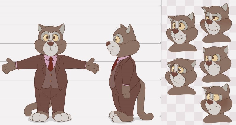 barefoot blush clothing dress_pants dress_shirt feet male overweight overweight_male shirt solo suit topwear neenya douglas_benson domestic_cat felid feline felis mammal absurd_res flat_colors hi_res model_sheet