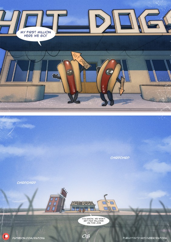 anthro clothed clothing costume dialogue duo female food food_costume hot_dog_costume hotdog_costume male public speech_bubble text ratcha rick_(ratcha) rina_(ratcha) canid canine fox mammal 2017 comic digital_media_(artwork) english_text hi_res url brother_(lore) brother_and_sister_(lore) sibling_(lore) sister_(lore)