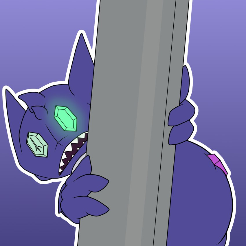 3_fingers anthro big_butt blind_eye butt fingers gem gem_eyes glowing_gem male neck_ring open_mouth peeking_around_corner purple_body sharp_teeth solo teeth telegram_sticker wipe_hips benjibat conditional_dnp nintendo pokemon dink_(benjibat) generation_3_pokemon pokemon_(species) sableye hi_res