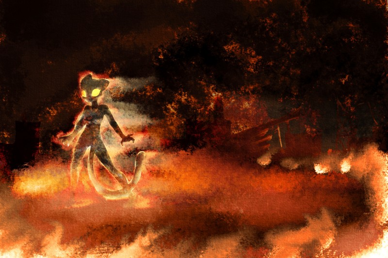 anthro burn female fire glowing glowing_eyes solo yellow_eyes kazerad tjk bethesda_game_studios microsoft oblivion prequel_adventure the_elder_scrolls katia_managan felid khajiit mammal 3:2 hi_res traced wallpaper warm_colors