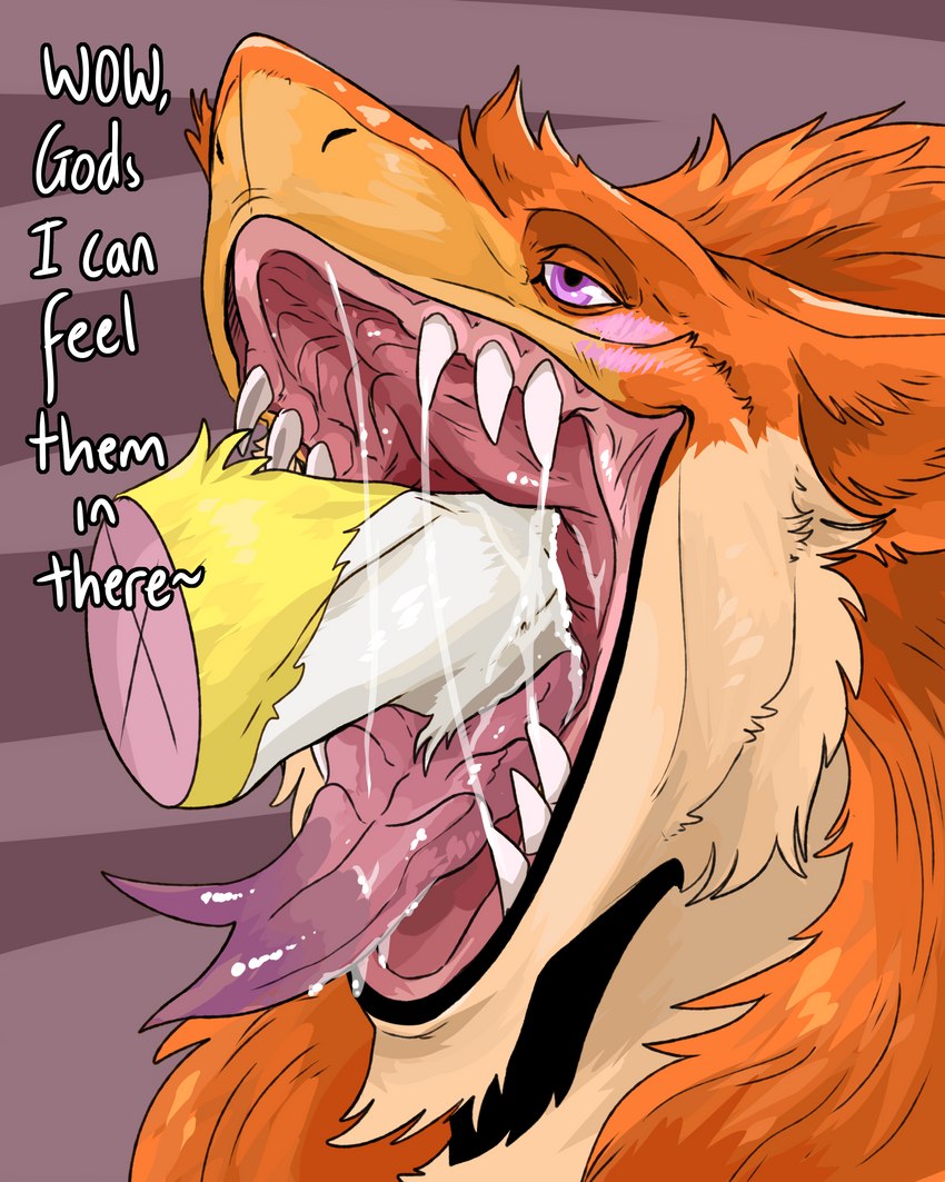 ambiguous_gender anthro anthro_penetrated blush bodily_fluids duo fangs fisting forked_tongue fully_inside fur hand_in_mouth male mouth_shot open_mouth oral oral_fisting oral_vore orange_body orange_fur penetration saliva saliva_on_tongue saliva_string sharp_teeth simple_background solo_focus teeth text throat_fisting tongue vore imperatorcaesar savvel sergal 4:5 absurd_res digital_media_(artwork) english_text hi_res