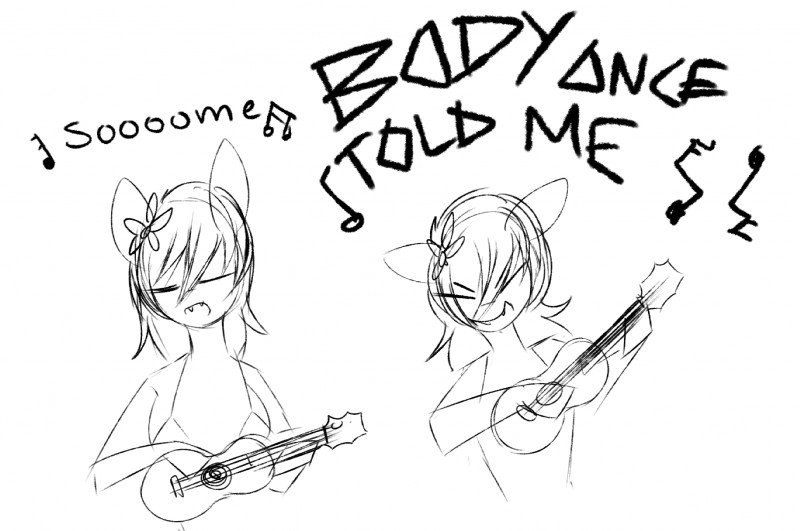 accessory all_star anthro fangs female flower flower_in_hair hair hair_accessory lute musical_instrument plant plucked_string_instrument singing solo string_instrument teeth two_panel_image ukulele replica_(artist) hasbro my_little_pony smash_mouth fan_character ukelele_(oc) bat_pony equid mammal 2017 comment_chain hi_res line_art lol_comments meme monochrome sketch