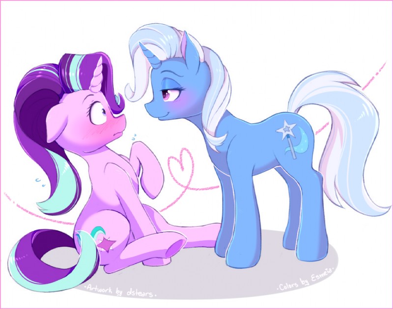 blush border duo female female/female feral horn pink_border simple_background white_background dstears esmeia friendship_is_magic hasbro my_little_pony mythology starlight_glimmer_(mlp) trixie_(mlp) equid equine mammal mythological_creature mythological_equine unicorn 2019