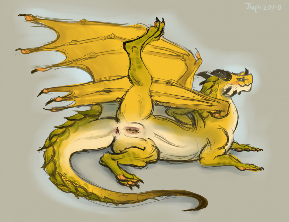 anus black_claws black_horn black_nose_horn butt claws female feral genitals horn looking_at_viewer membrane_(anatomy) membranous_wings pawpads pink_anus pink_pawpads pink_vulva presenting presenting_vulva scales solo vulva wings yellow_body yellow_membrane yellow_scales jupizoro mythology dragon mythological_creature mythological_scalie scalie hi_res