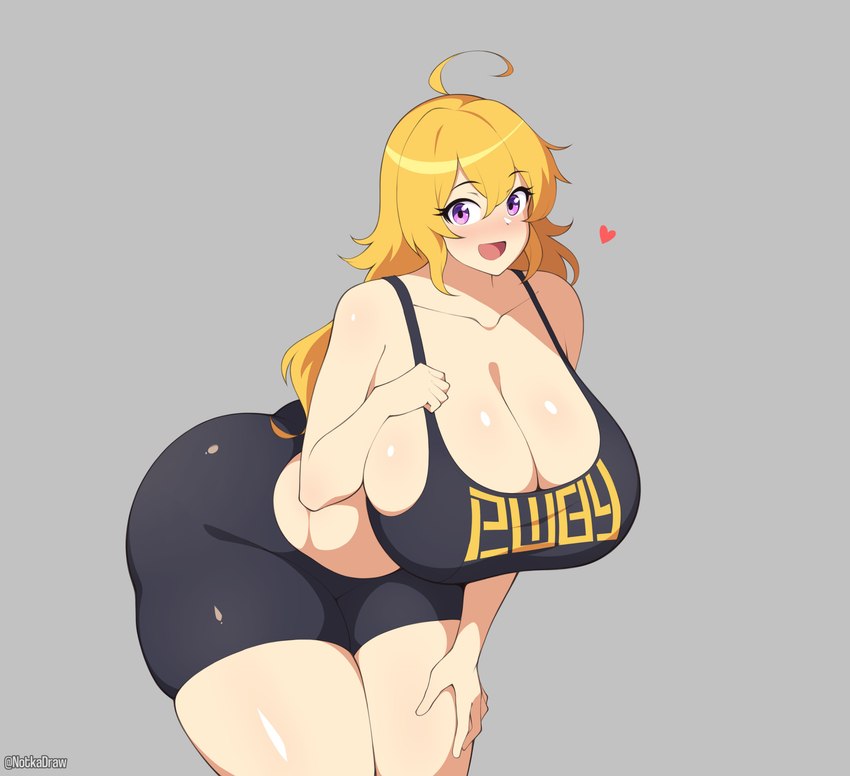 big_breasts blonde_hair breasts female hair not_furry solo notkadraw rooster_teeth rwby yang_xiao_long human mammal absurd_res hi_res