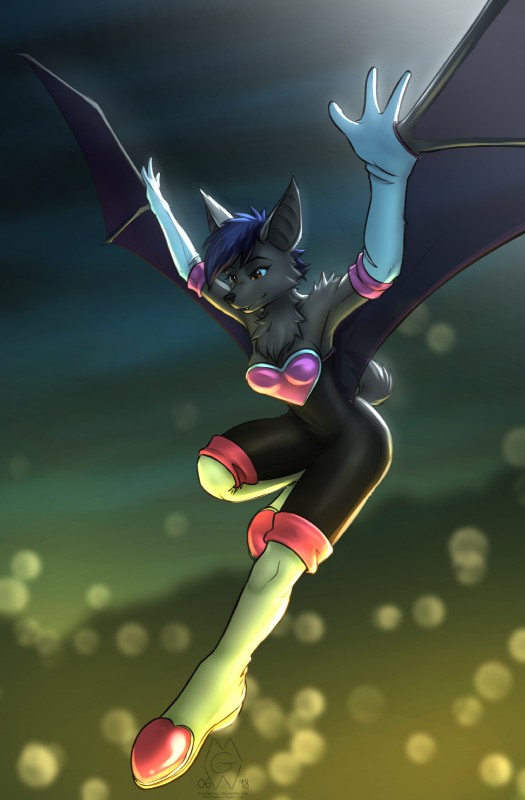 anthro bat_wings black_body black_fur black_nose blue_hair breasts brown_nose clothed clothing cosplay female fur gloves hair handwear membrane_(anatomy) membranous_wings neck_tuft solo tuft wings mykegreywolf sega sonic_the_hedgehog_(series) echo_(oc) rouge_the_bat bat mammal megabat 2018 hi_res