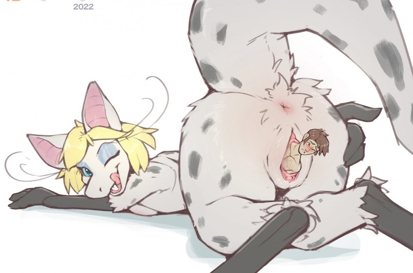 anthro anthro_pred anus blonde_hair blue_eyes blush body_in_pussy breasts brown_hair duo extreme_size_difference feet_first female female_pred fur hair hand_on_butt human_on_anthro human_prey interspecies larger_anthro larger_female licking licking_lips licking_own_lips looking_back lying male male/female male_prey markings micro on_front partially_inside rear_view simple_background size_difference small_breasts smaller_human smaller_male spots spotted_body spotted_fur tail three-quarter_view tongue tongue_out unbirthing vaginal vore imgonnaloveyou out-of-placers veela human mammal yinglet 2022