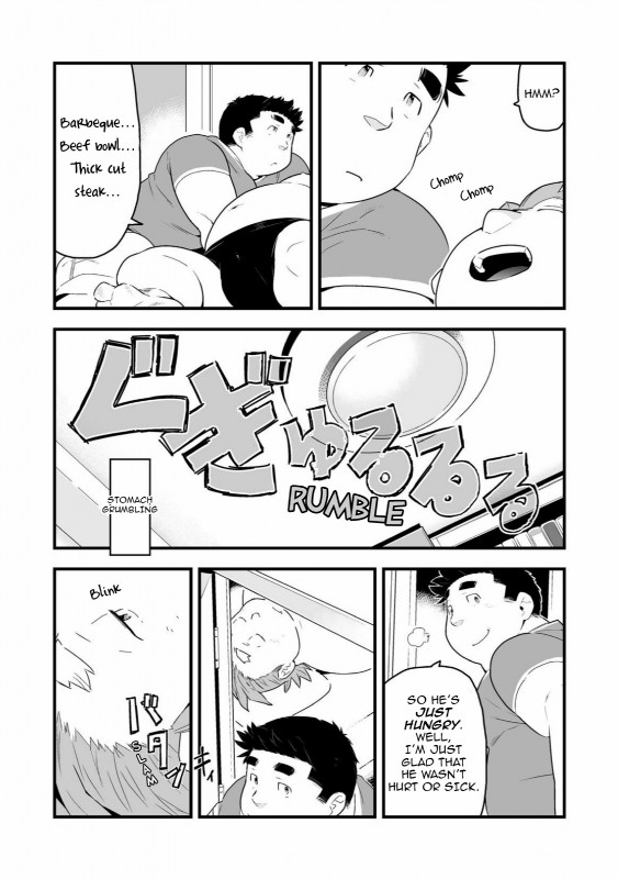 dialogue duo male obese overweight text kira_nerisu tecfront human mammal comic english_text hi_res monochrome translated