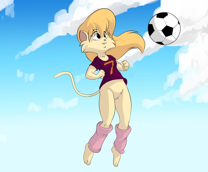 anthro ball clothing cloud female leg_warmers legwear sky soccer_ball solo winstar heathcliff_and_the_catillac_cats cleo_catillac domestic_cat felid feline felis mammal