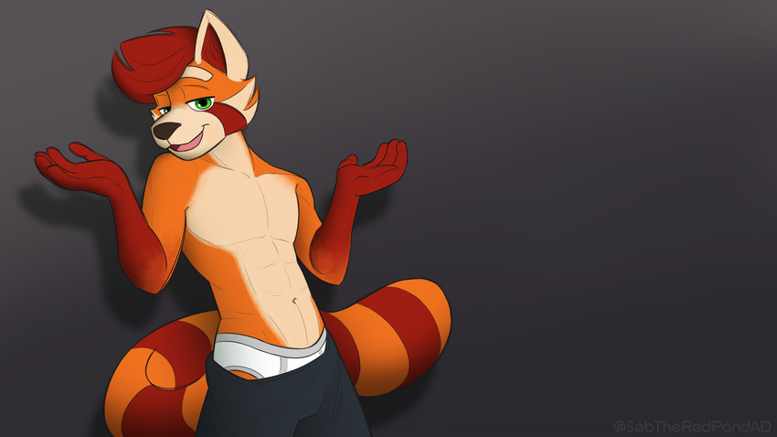 anthro bottomwear briefs clothing fur gesture green_eyes hair male open_mouth orange_body orange_fur pants red_body red_fur red_hair sagging_pants shrug simple_background solo standing sweatpants tan_body tan_fur tighty_whities tongue_showing underwear white_briefs white_clothing white_underwear sebtheredpanda seb_the_red_panda ailurid mammal red_panda 16:9 4k absurd_res hi_res widescreen