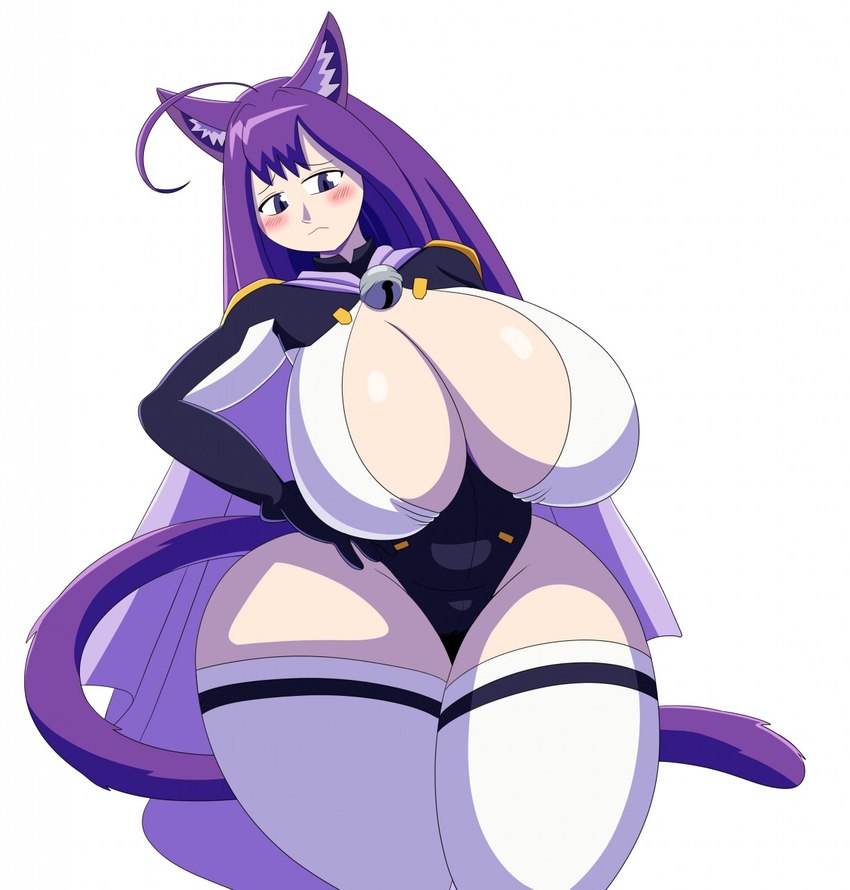 ahoge bangs big_breasts blush breasts cleavage clothed clothing female female_humanoid footwear glistening glistening_body glistening_skin hair huge_breasts legwear leotard long_hair purple_eyes purple_hair simple_background skimpy socks solo tail thick_thighs thigh_highs thigh_socks white_background wide_hips mechspazer cat_planet_cuties capt._kuune animal_humanoid cat_humanoid felid felid_humanoid feline feline_humanoid humanoid mammal mammal_humanoid 2019 cel_shading hi_res shaded