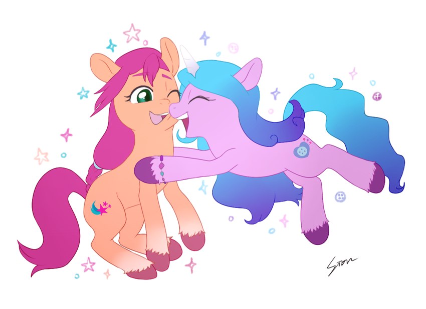 izzy moonbow and sunny starscout (my little pony and etc) created by sion (artist)