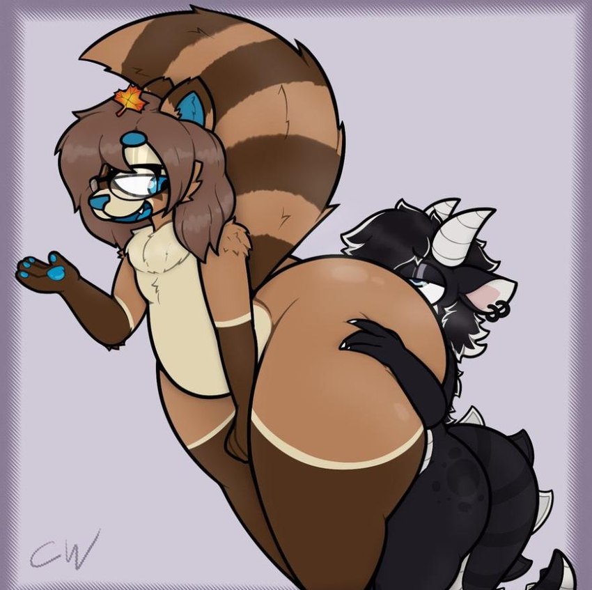 anal anthro ass_to_face big_butt black_body black_hair black_scales blue_eyes blue_inner_ear blue_mouth blue_nose brown_body brown_fur brown_hair butt butt_grab butt_markings duo ear_piercing eyewear eyewear_only face_in_ass fur glasses glasses_only hair hand_on_butt horn huge_butt leaf leaf_on_head long_hair male male/male maple_leaf markings multicolored_body multicolored_fur multicolored_tail nose_to_anus nude oral piercing rimming scales sex size_difference spiked_tail spikes spikes_(anatomy) striped_markings striped_tail stripes tail tail_markings thick_thighs wearing_glasses white_hair_tips wrongcable mythology kerto_(droopyderg) toby_moore_(voraciousnuki) canid canine dragon mammal mythological_creature mythological_scalie raccoon_dog scalie tanuki digital_drawing_(artwork) digital_media_(artwork) watermark