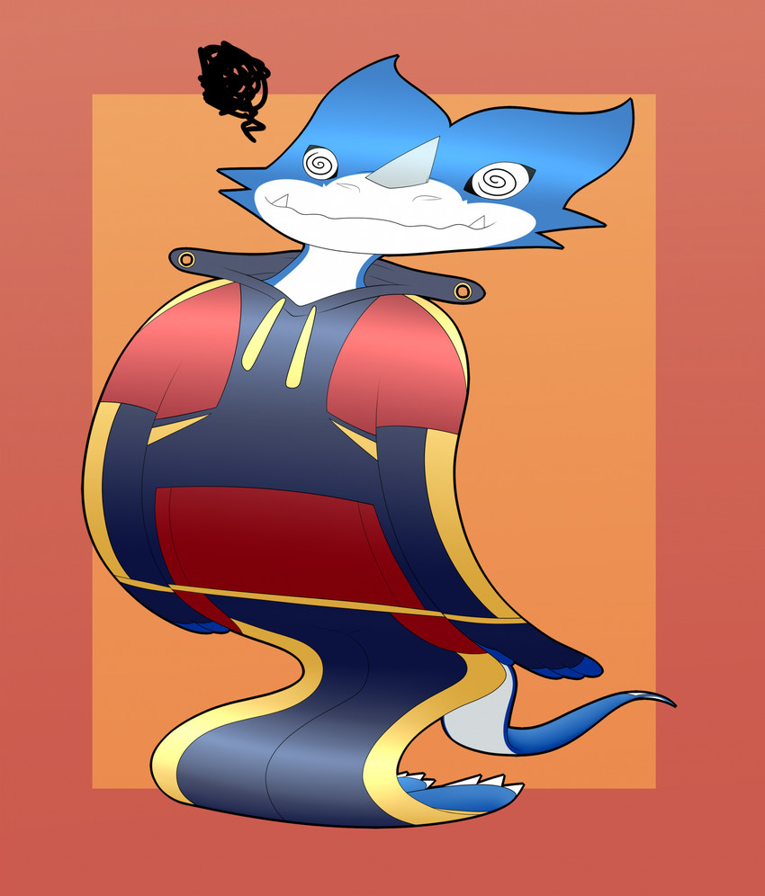Rule 34 Dev - general:[anthro blue_body clothing countershading  dizzy dizzy_eyes flattened fumes male orange_background  paper_flattened scribbles simple_background solo spiral_eyes  sweater sweater_vest topwear ...