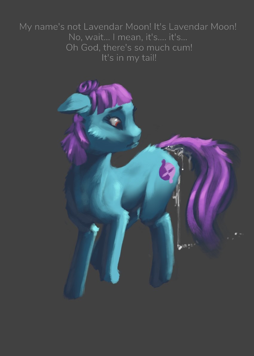 after_sex after_transformation blue_body blue_fur bodily_fluids cum cum_drip cum_on_tail cutie_mark dripping female feral forced fur genital_fluids grimdark hair looking_at_self looking_back mind_control permanent permanent_transformation purple_hair quadruped solo tail text eqlipse_(artist) hasbro my_little_pony fan_character equid equine horse mammal pony english_text hi_res story story_in_description