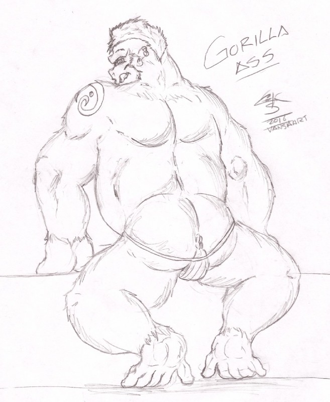 anthro belly big_butt butt male overweight slightly_chubby solo vanshart hanks ape gorilla haplorhine mammal primate hi_res