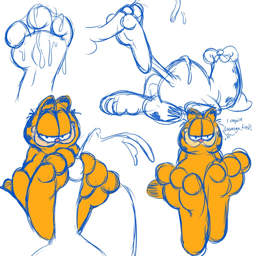 3_toes anthro between_toes big_feet bodily_fluids crossed_feet cum cum_between_toes cum_on_feet cumshot curling_toes disembodied_penis ejaculation feet foot_fetish foot_focus foot_play footjob genital_fluids genitals inner_monologue male male/male partial_thought_bubble penis penis_between_toes sex thinking toe_play toejob toes two-footed_footjob conditional_dnp zp92 garfield_(series) garfield_the_cat domestic_cat felid feline felis mammal 1:1 absurd_res hi_res sketch