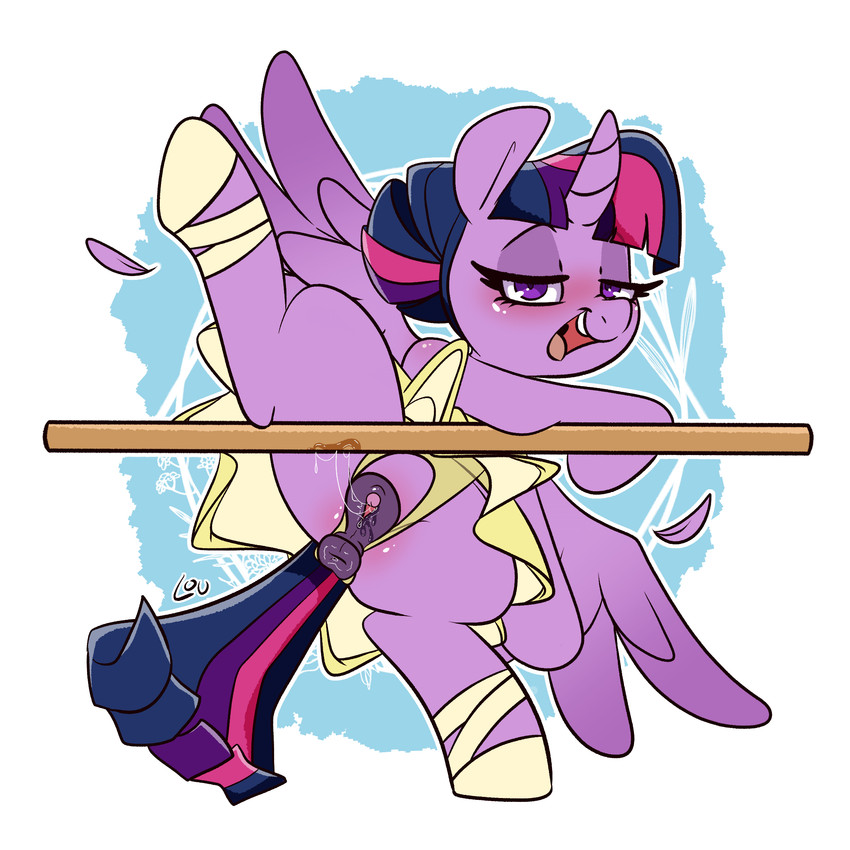 animal_genitalia animal_vulva blush bodily_fluids clothed clothing equine_genitalia equine_vulva eyelashes feathered_wings feathers female feral genital_fluids genitals hooves horn pupils purple_body quadruped smile tail vaginal_fluids vulva wings louvely friendship_is_magic hasbro my_little_pony mythology twilight_sparkle_(mlp) equid equine mammal mythological_creature mythological_equine winged_unicorn 1:1 hi_res