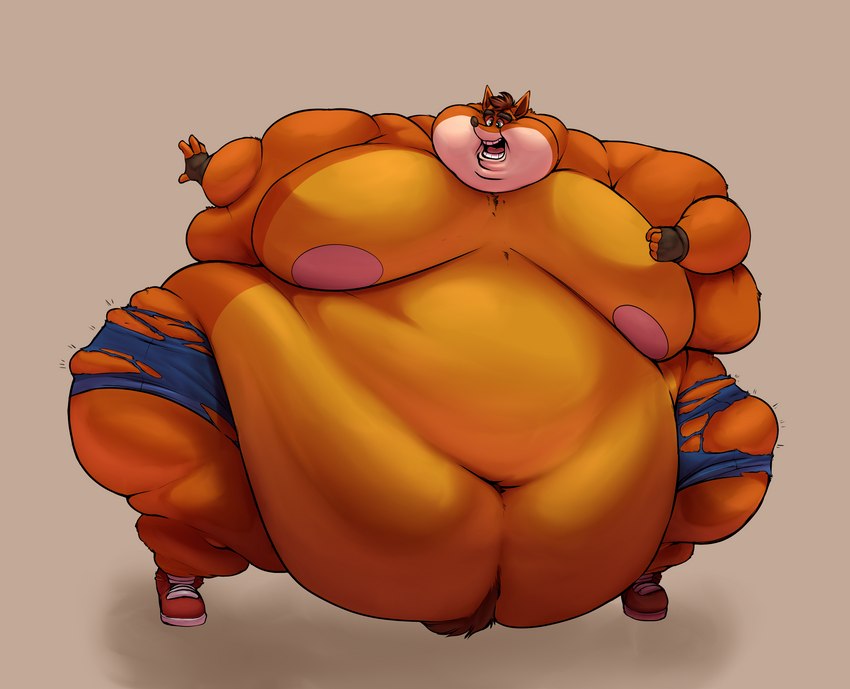 anthro belly belly_overhang big_belly chubby_cheeks fur male moobs morbidly_obese morbidly_obese_anthro morbidly_obese_male obese obese_anthro obese_male overweight overweight_anthro overweight_male solo thick_thighs wide_hips heftyotter activision crash_bandicoot_(series) crash_bandicoot bandicoot mammal marsupial absurd_res hi_res