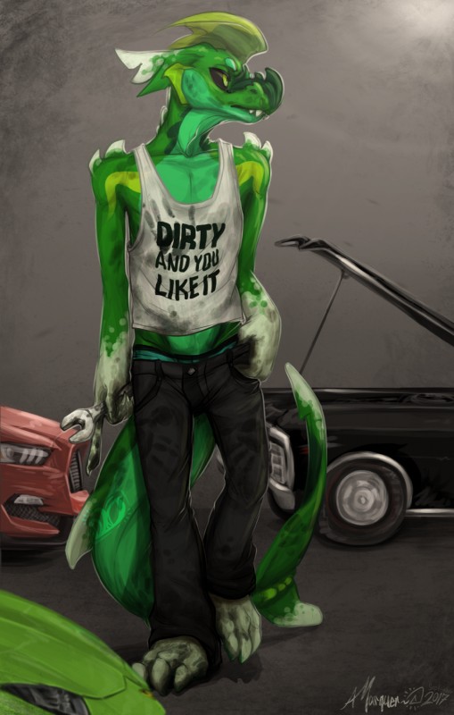 4_fingers abs anthro barefoot biped black_sclera blue_body blue_countershading blue_skin bottomwear car clothed clothing countershade_tail countershade_torso countershading denim denim_bottomwear denim_clothing detailed_background dirty feet fin fingers front_view garage grease green_body green_eyes green_skin hand_in_pocket hand_on_hip holding_object holding_tool inside jeans looking_away male markings mechanic multicolored_body multicolored_skin muscular muscular_anthro muscular_male pants pockets shirt solo standing tail tank_top teeth tools topwear vehicle walking white_body white_skin worker wrench yellow_body yellow_skin idoodle2draw chevrolet ford ford_shelby lamborghini lamborghini_aventador mythology vasciel_aplisto cetacean dolphin dragon fish hybrid mammal marine mythological_creature mythological_scalie oceanic_dolphin scalie shark toothed_whale 2017 hi_res signature