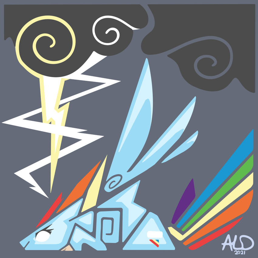 black_clouds cloud cutie_mark electricity female hair lightning lightning_bolt multicolored_hair multicolored_tail no_irises no_pupils rainbow_hair rainbow_tail solo tail white_eyes wings aldillustration capcom friendship_is_magic hasbro monster_hunter my_little_pony mythology rainbow_dash_(mlp) equid equine mammal mythological_creature mythological_equine pegasus 1:1 absurd_res hi_res