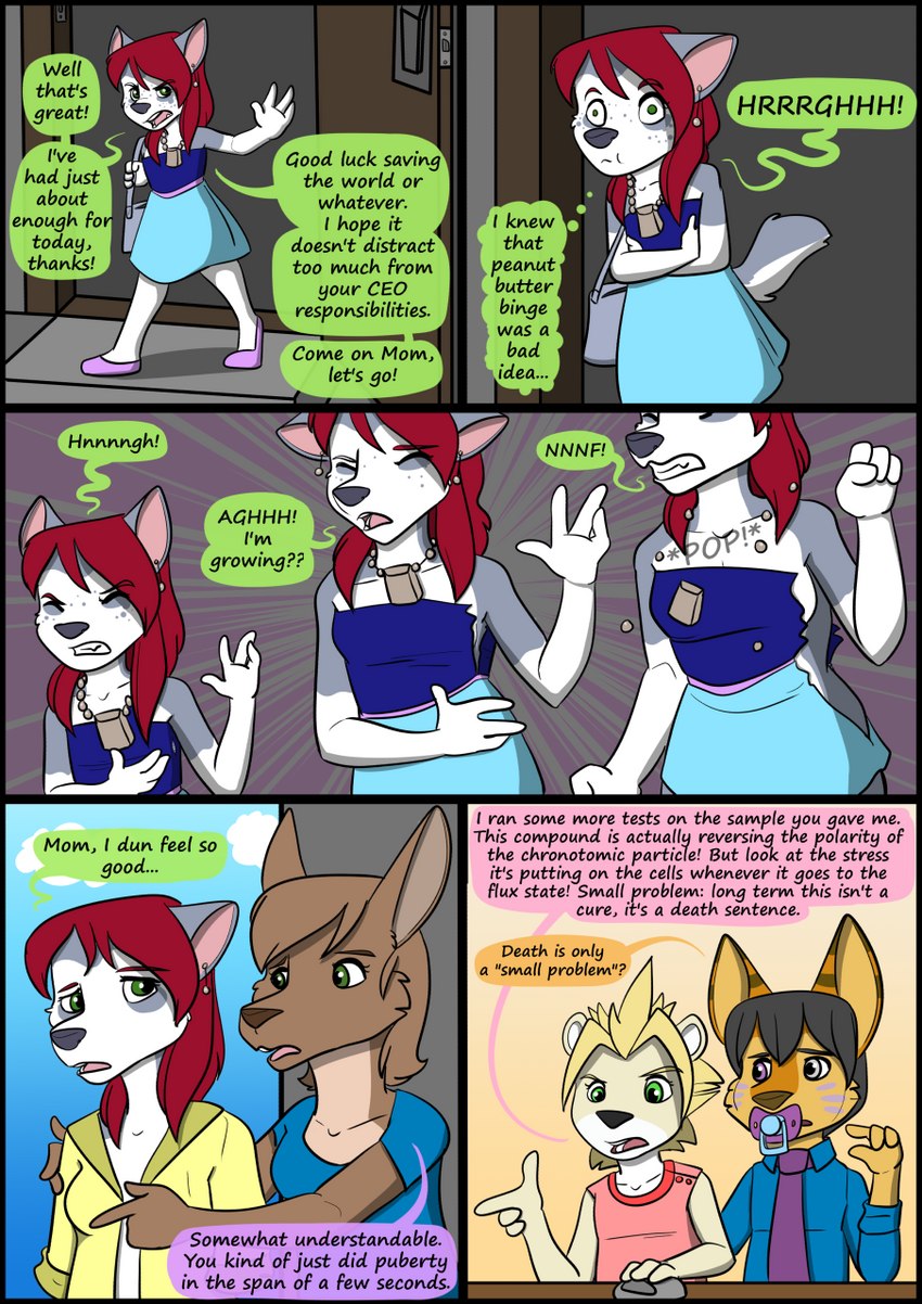 anthro biped detailed_background dialogue female fur group hair male object_in_mouth pacifier pacifier_in_mouth speech_bubble standing text kammypup_(artist) runt_(artist) kammypup canid canine fennec_fox fox kangaroo macropod mammal marsupial true_fox 2021 artist_collaboration comic english_text hi_res