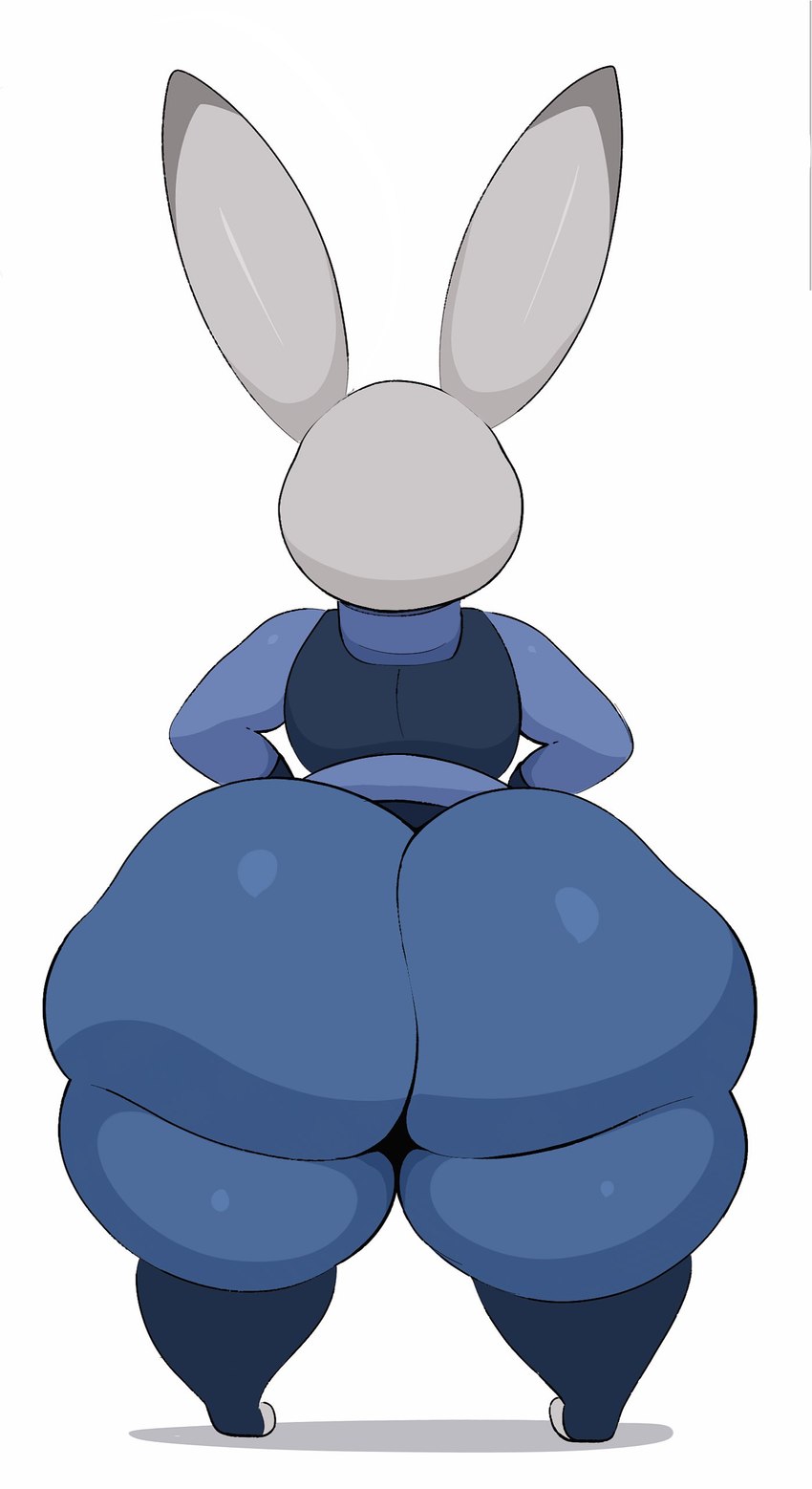 anthro big_butt blue_bottomwear blue_clothing blue_pants blue_shirt blue_topwear bottomwear butt clothing female grey_body grey_ears huge_butt huge_thighs hyper long_ears pants police police_uniform rear_view shirt short_stack simple_background solo thick_thighs tight_clothing topwear uniform white_background arizonathevixen disney zootopia judy_hopps lagomorph leporid mammal rabbit 2024 absurd_res cel_shading colored digital_media_(artwork) hi_res shaded