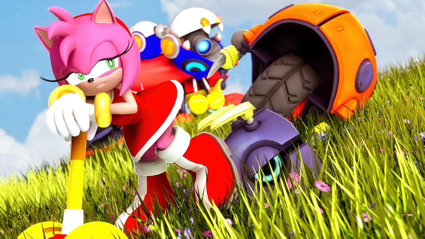 clothed clothing female footwear gloves green_eyes hair handwear machine pink_body brandi sega sonic_the_hedgehog_(series) amy_rose arthropod badnik eulipotyphlan hedgehog insect mammal motobug robot 16:9 3d_(artwork) 4k absurd_res digital_media_(artwork) hi_res source_filmmaker_(artwork) widescreen