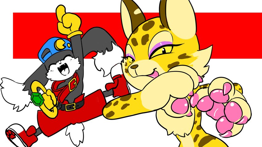 anthro countershading duo female male male/female pawpads chizi bandai_namco kirby_(series) kirby_and_the_forgotten_land klonoa_(series) nintendo clawroline klonoa domestic_cat felid feline felis hybrid leopard mammal pantherine 16:9 hi_res widescreen