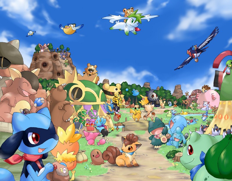 absolutely_everyone alternate_color ambiguous_gender blue_body blue_skin bridge brown_eyes feathered_wings feathers feral fur group large_group multi_tail outside red_eyes scarf sky store tail treasure_town water wigglytuff's_guild wings yellow_body yellow_fur ev133 nintendo pokemon pokemon_mystery_dungeon spike_chunsoft bidoof_(eotds) chatot_(eotds) guildmaster_wigglytuff loudred_(eotds) purple_kecleon_(character) sunflora_(eotds) team_razor_wind team_tasty avian azurill baby_kangaskhan bear bidoof bird bulbasaur canid canine chatot chikorita chimchar diglett drowzee duskull eevee electivire felid generation_1_pokemon generation_2_pokemon generation_3_pokemon generation_4_pokemon kangaskhan kecleon legendary_pokemon loudred mammal meowth mudkip munchlax pelipper phanpy pikachu piplup pokemon_(species) poochyena psyduck riolu rodent sandslash scyther shaymin shinx skitty sky_forme_shaymin spinda sunflora swellow teddiursa torchic totodile ursaring vulpix wigglytuff wobbuffet wurmple wynaut xatu zangoose