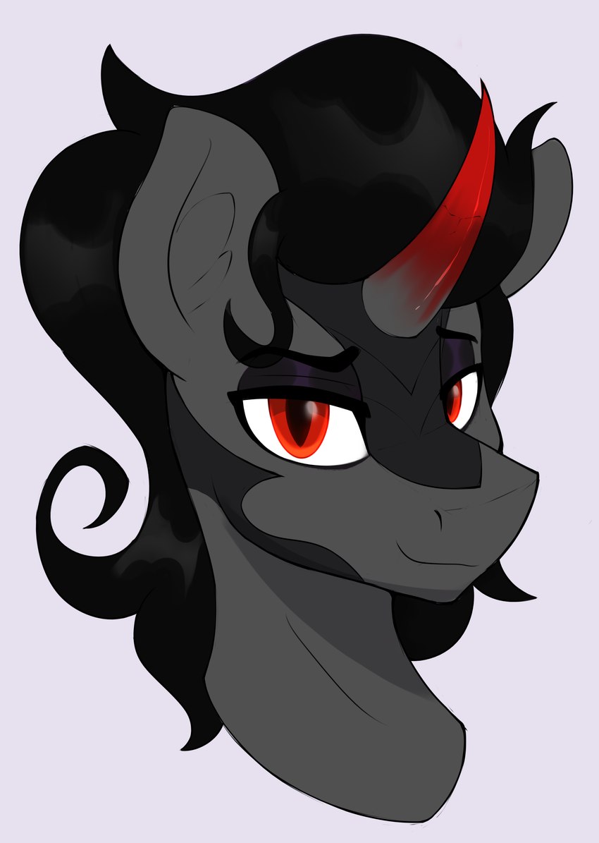 black_hair eyeshadow femboy feral hair horn makeup male pupils red_eyes simple_background slit_pupils smile solo white_background czu friendship_is_magic hasbro my_little_pony mythology king_sombra_(mlp) equid equine mammal mythological_creature mythological_equine umbrum unicorn absurd_res hi_res portrait