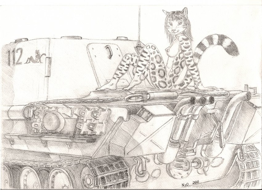 accessory anthro breasts collar female fur headband inner_ear_fluff licking licking_lips licking_own_lips markings nipples nude self_lick sitting spots spotted_body spotted_fur tank tongue tongue_out tuft vehicle n2o moldred julie_rayne felid feline mammal 2011 greyscale monochrome