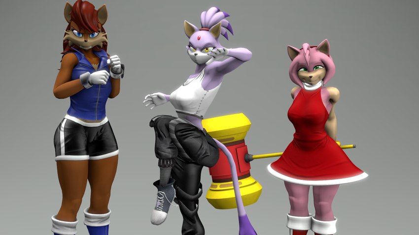 angry anthro athletic female fighting_pose fur happy pink_body pink_fur pose simple_background weapon white_background ohdeerydeer archie_comics sega sonic_the_hedgehog_(archie) sonic_the_hedgehog_(comics) sonic_the_hedgehog_(series) warfare_machine amy_rose blaze_the_cat sally_acorn warfare_amy warfare_blaze warfare_sally chipmunk domestic_cat eulipotyphlan felid feline felis ground_squirrel hedgehog mammal rodent sciurid 16:9 3d_(artwork) digital_media_(artwork) hi_res source_filmmaker_(artwork) widescreen