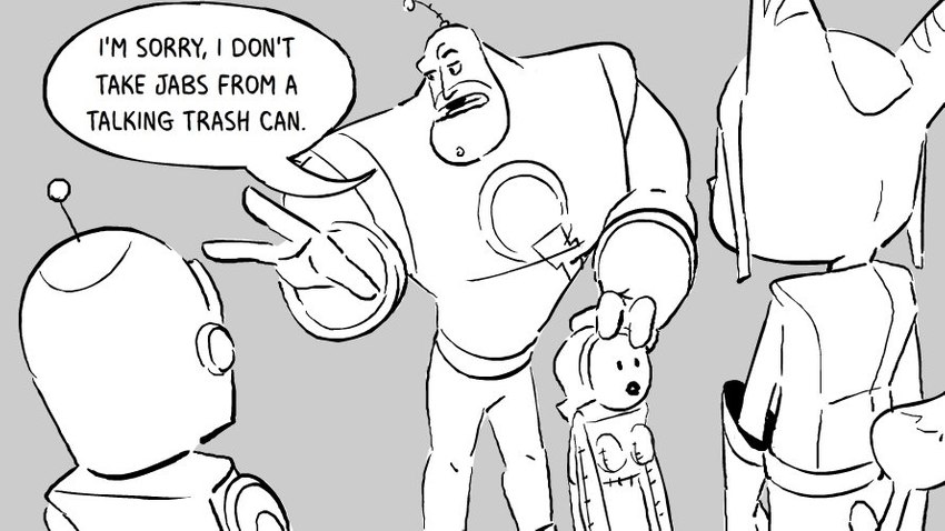 anthro blowup_doll dialogue group machine male speech_bubble text allveryhushhush insomniac_games ratchet_and_clank sony_corporation sony_interactive_entertainment captain_qwark clank_(ratchet_and_clank) ratchet_(ratchet_and_clank) felid feline humanoid lombax mammal robot comic english_text