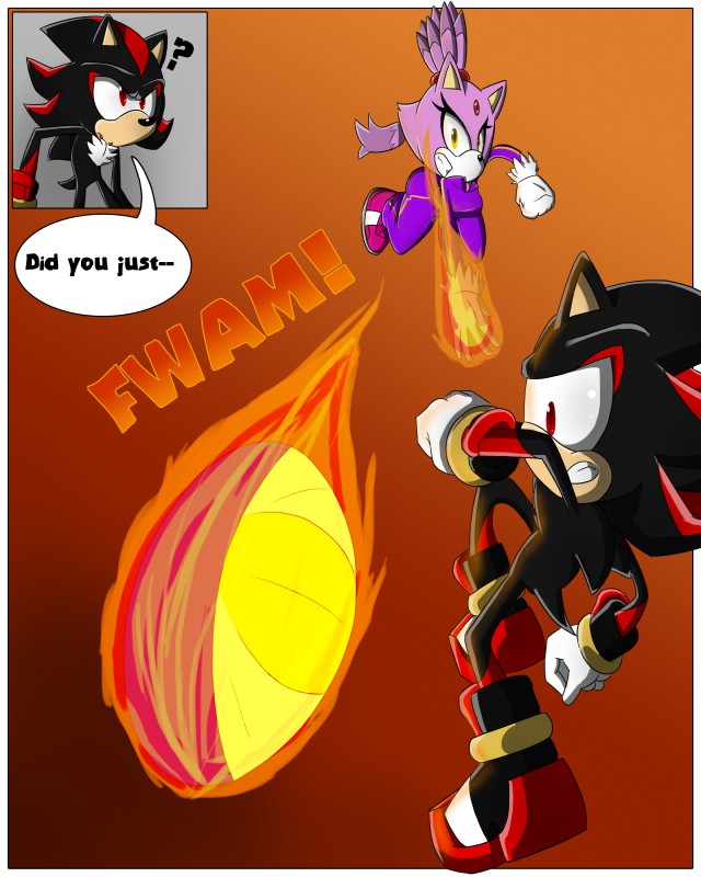 anthro ball black_body black_fur breasts clothed clothing dialogue duo female fire fur gloves handwear male mostly_nude purple_body purple_fur simple_background sport text volleyball volleyball_(ball) yellow_eyes sandunky sega sonic_the_hedgehog_(series) blaze_the_cat shadow_the_hedgehog domestic_cat eulipotyphlan felid feline felis hedgehog mammal 4:5 absurd_res comic english_text hi_res