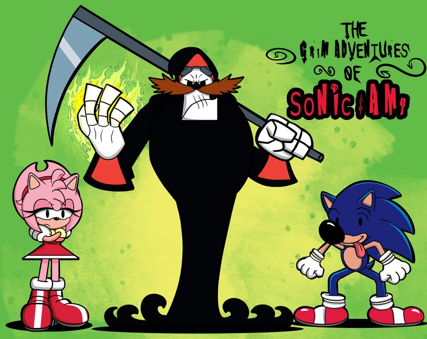 anthro bone clothing cosplay crossover_cosplay female fire group male simple_background skeleton text thin_calves thin_legs thin_thighs tongue trio blue_archer_(artist) cartoon_network sega sonic_the_hedgehog_(series) the_grim_adventures_of_billy_and_mandy amy_rose billy_(tgaobam) dr._eggman grim_(tgaobam) mandy_(tgaobam) sonic_the_hedgehog animated_skeleton eulipotyphlan hedgehog humanoid mammal undead absurd_res crossover hi_res