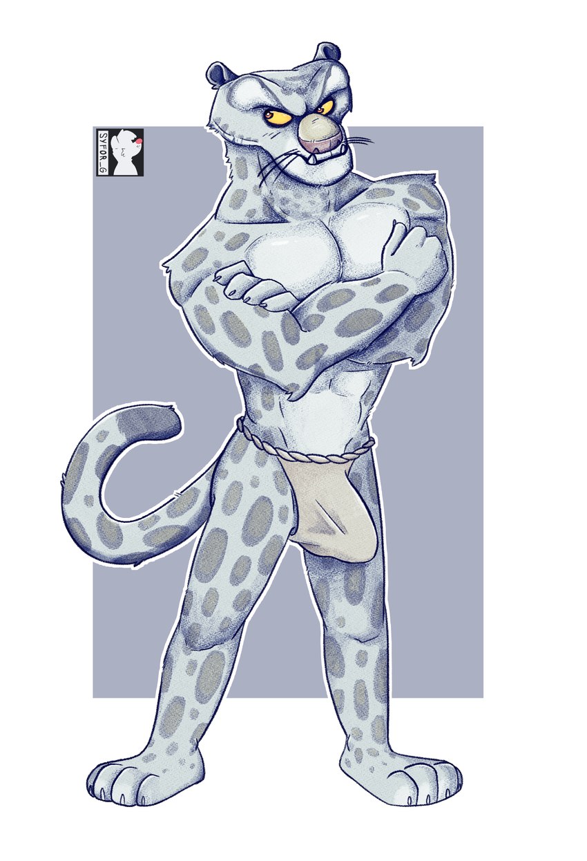 anthro bulge clothing humanoid_penis_outline male pecs simple_background solo underwear whiskers yellow_eyes syforg dreamworks kung_fu_panda tai_lung_(kung_fu_panda) felid leopard mammal pantherine snow_leopard absurd_res hi_res