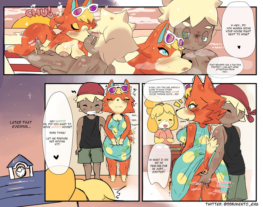 anthro beach dialogue duo enhibitionism female fingering fingering_partner handjob human_on_anthro interspecies kissing male male/female penile public seaside sex sex_on_the_beach stealth_sex text kentowan animal_crossing nintendo audie_(animal_crossing) isabelle_(animal_crossing) villager_(animal_crossing) canid canine canis domestic_dog human mammal wolf english_text hi_res