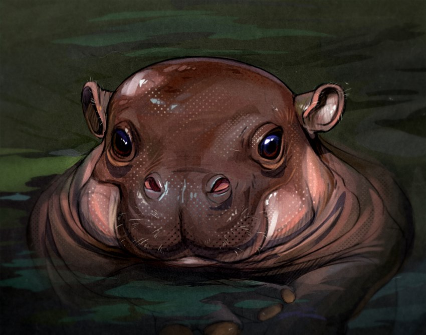 ambiguous_gender brown_body feral partially_submerged solo water whiskers young young_ambiguous young_feral rappenem cc-by-nc creative_commons common_hippopotamus hippopotamid mammal digital_media_(artwork) hi_res