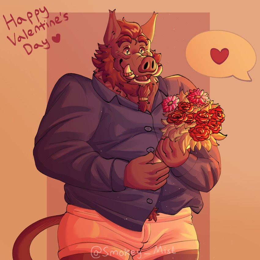 anthro clothing flower heart_symbol humanoid_hands male overweight overweight_male plant shirt solo topwear underwear smokey_mist password_(visual_novel) oswin_(password) mammal suid suine sus_(pig) wild_boar 1:1 2023 hi_res