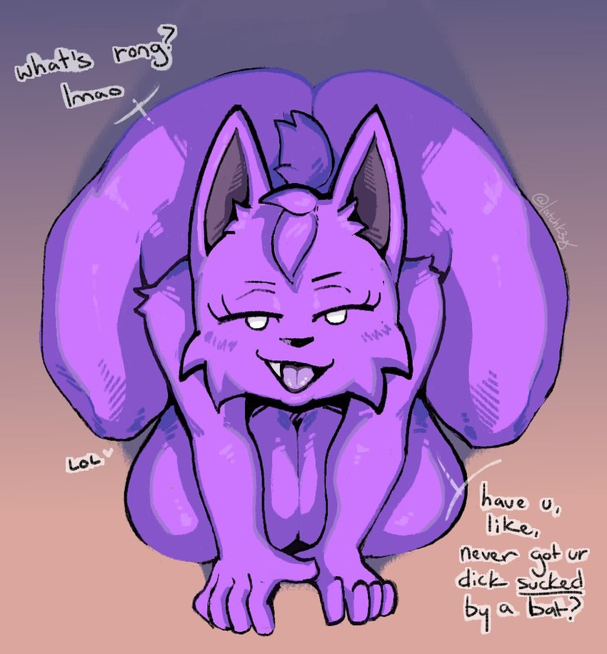 all_fours anthro ass_up bedroom_eyes big_breasts big_butt breasts butt curvy_figure dialogue extended_arms fangs female fur hanging_breasts heart_after_text heart_symbol huge_breasts huge_butt huge_hips leaning leaning_forward looking_at_viewer narrowed_eyes nude purple_body purple_fur seductive simple_background smile solo species_in_dialogue teeth text text_with_heart thick_thighs tongue underline voluptuous wide_hips latchk3y plum_(latchk3y) felid mammal english_text