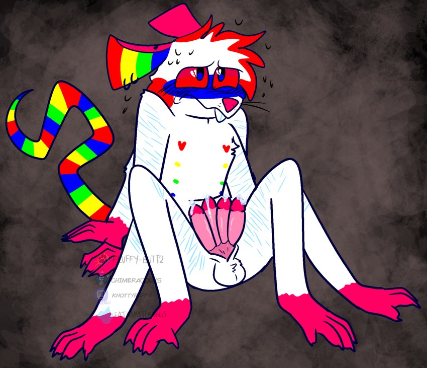 4_penises anthro balls blue_blush blush blushing_profusely bodily_fluids embarrassed fluffy_balls flustered flustered_male genital_fluids genitals heart_nipples intersex leaking_precum male multi_genitalia multi_limb multi_nipple multi_penis multicolored_ears multicolored_tail nipples penis precum rainbow_ears rainbow_tail solo sweat tail chimeracocks sparklecare nurse_doom arachnid arthropod hybrid mammal murid murine rat rodent spider hi_res