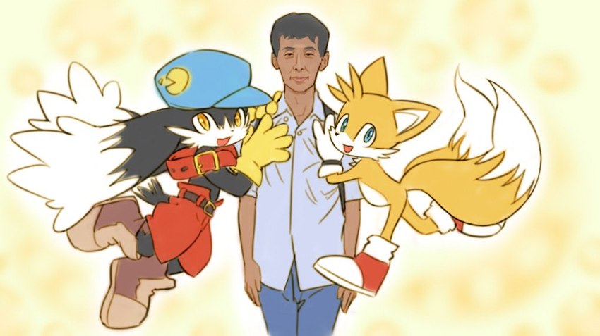 2_tails anthro clothed_human clothed_male clothing footwear group male male_human multi_tail shoes simple_background tail trio yellow_background young young_anthro young_male riiikuta 2channel bandai_namco klonoa_(series) sega sonic_the_hedgehog_(series) bossan klonoa miles_prower canid canine felid fox human mammal