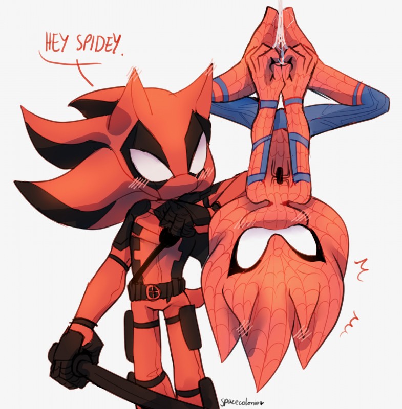 deadpool, shadow the hedgehog, sonic the hedgehog, and spider-man (sonic the hedgehog (series) and etc) created by spacecolonie