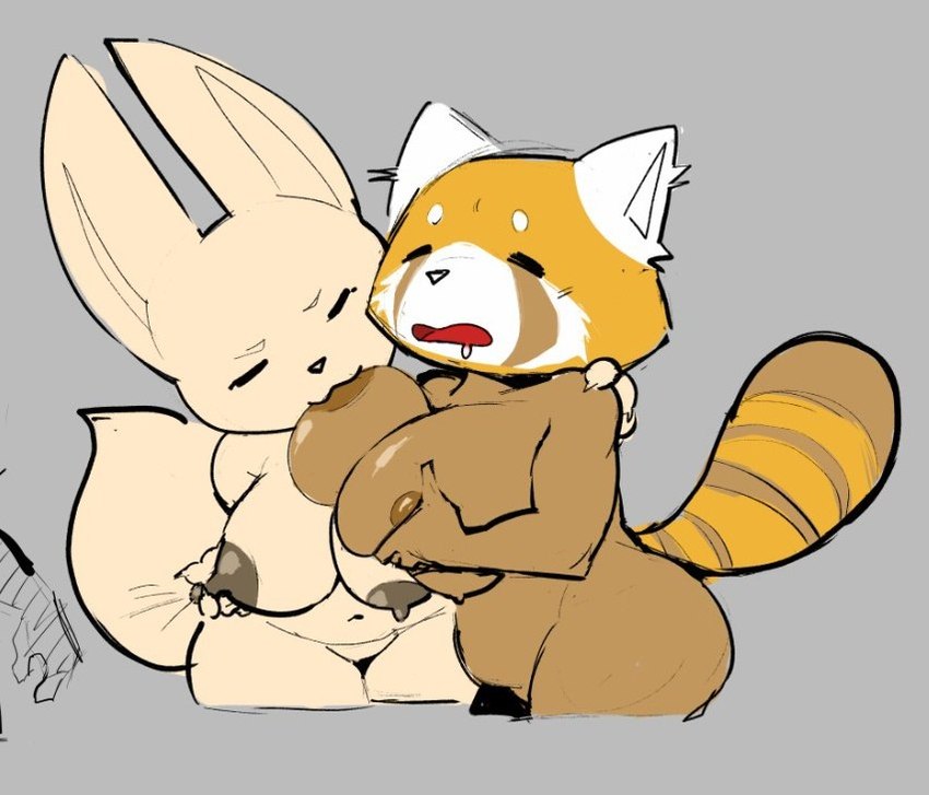 anthro belly big_breasts bodily_fluids breast_play breast_suck breasts brown_nipples drooling duo eyes_closed female female/female grey_background nipple_fetish nipple_pinch nipple_play nipples orange_body pinch saliva simple_background slightly_chubby sucking tan_body thick_thighs estebon89 aggretsuko sanrio fenneko retsuko ailurid canid canine fennec_fox fox mammal red_panda true_fox 2024 colored_sketch portrait sketch three-quarter_portrait