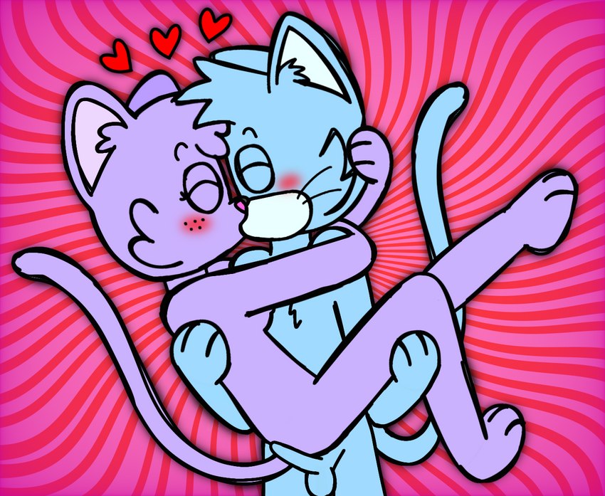 anthro blush breasts bridal_carry carrying_another carrying_partner clothed clothing duo female fur genitals hair happy heart_symbol kissing love making_out male male/female nude penis romantic romantic_ambiance romantic_couple simple_background tail text eggnaug lucy_(eggnaug) marshall_(eggnaug) domestic_cat felid feline felis mammal 2023 colored digital_drawing_(artwork) digital_media_(artwork) url