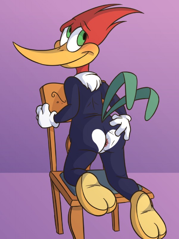 anthro anus anus_only beak blush butt clothing feathers gloves handwear humanoid_hands looking_at_viewer looking_up male mostly_nude pose presenting rear_view seductive simple_background smile solo spreading tail tail_feathers conditional_dnp mikurulucky the_woody_woodpecker_show universal_studios woody_woodpecker avian bird picid woodpecker hi_res source_request