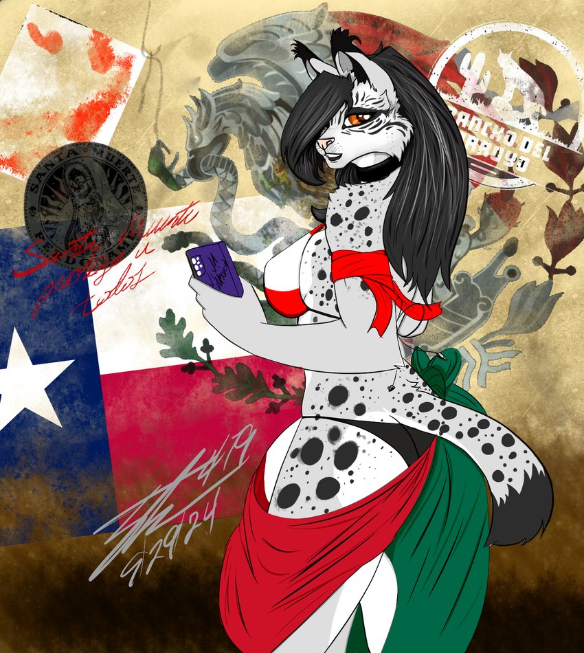 female mexican_flag mexico mural orange_eyes solo spots striker479 texas chenu_(artist) jenifer_serrabaixa felid feline lynx mammal hi_res